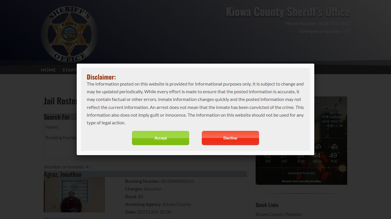 Jail Roster | Kiowa County Sheriff's Office